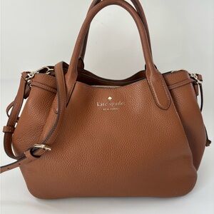 Kate Spade Dumpling Large Brown Tan Leather Satchel Shoulder Crossbody Old Money